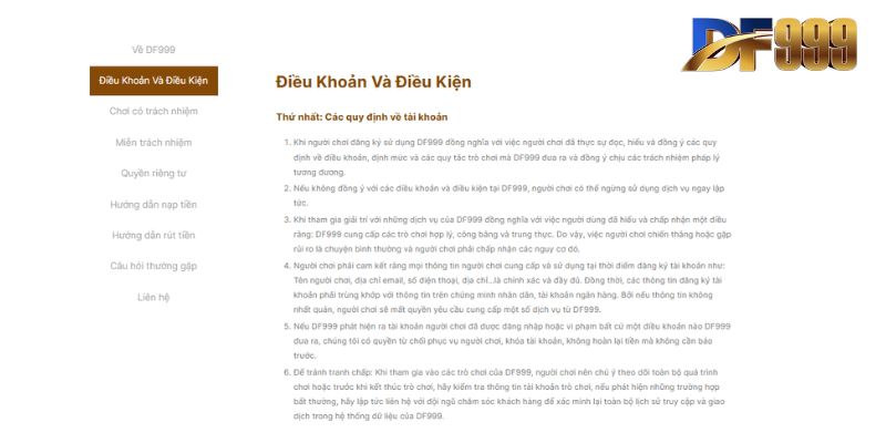 Ý nghĩa của điều khoản và điều kiện df999
