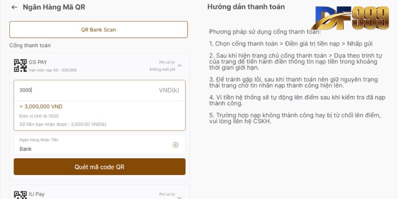Hướng dẫn nạp tiền df999 cực chi tiết